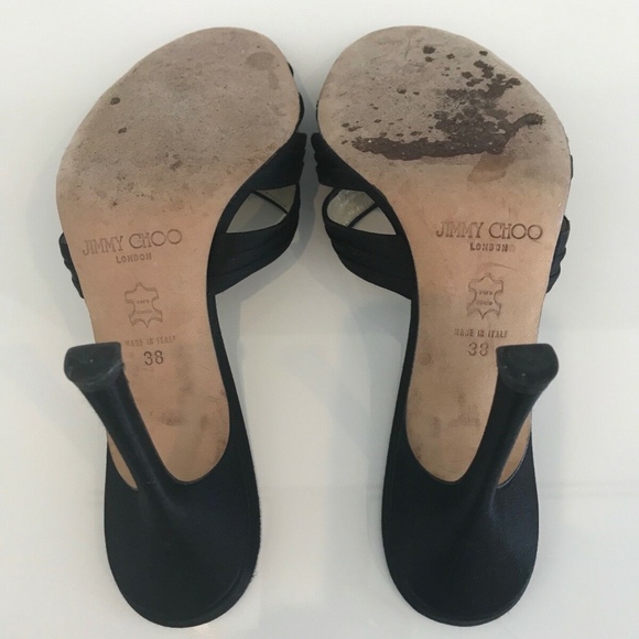 JIMMY CHOO BLACK SILK SATIN SLIDE SANDALS SIZE IT 38 / US 8 - Picture 16 of 16